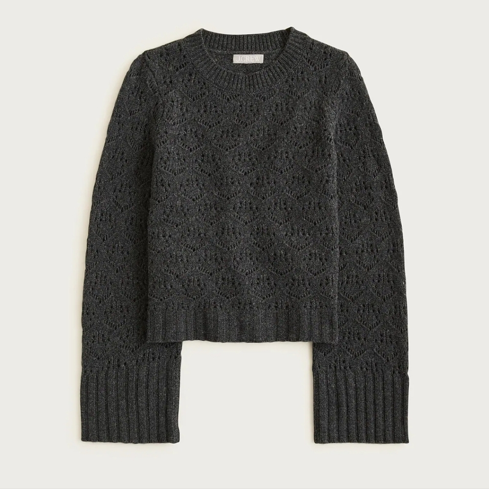 NWT J. Crew Wide-rib Sleeve Pointelle Merino Wool Sweater